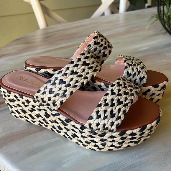 Robert Clergerie Shoes - Robert Clergerie Rafia Double Band Platform Slides